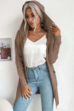 Ribbed Open Front Hooded Cardigan with Pockets - Trendsi - Flyclothing LLC