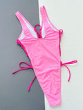 Lace-Up Deep V Sleeveless One-Piece Swimsuit - Trendsi