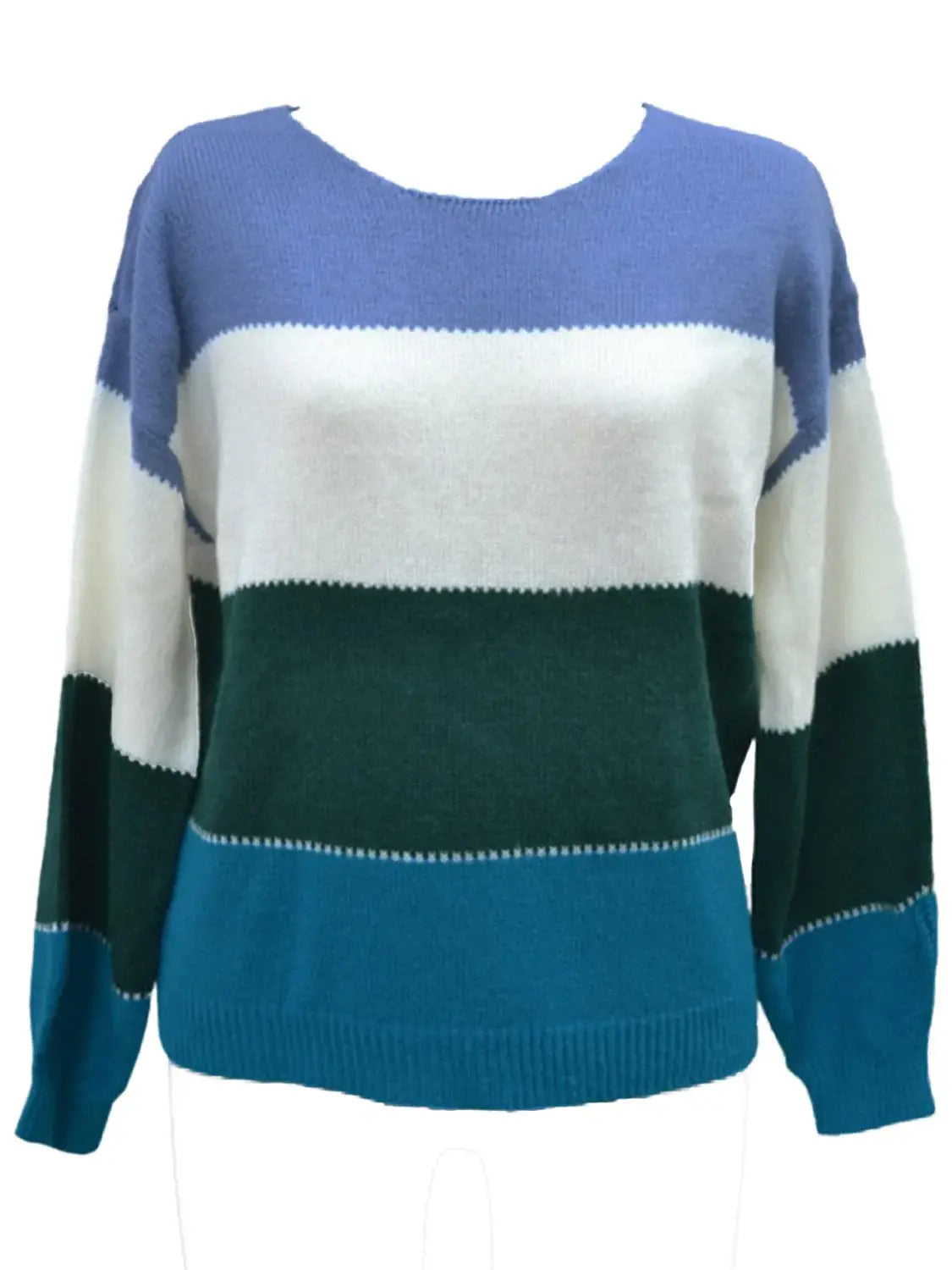 Color Block Round Neck Sweater - Trendsi - Flyclothing LLC