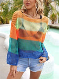 Color Block Openwork Boat Neck Cover Up - Trendsi - Flyclothing LLC
