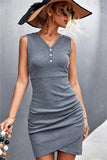 Buttoned V-Neck Tulip Hem Sleeveless Dress - Trendsi