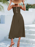 Decorative Button Spaghetti Strap Midi Dress - Trendsi - Flyclothing LLC