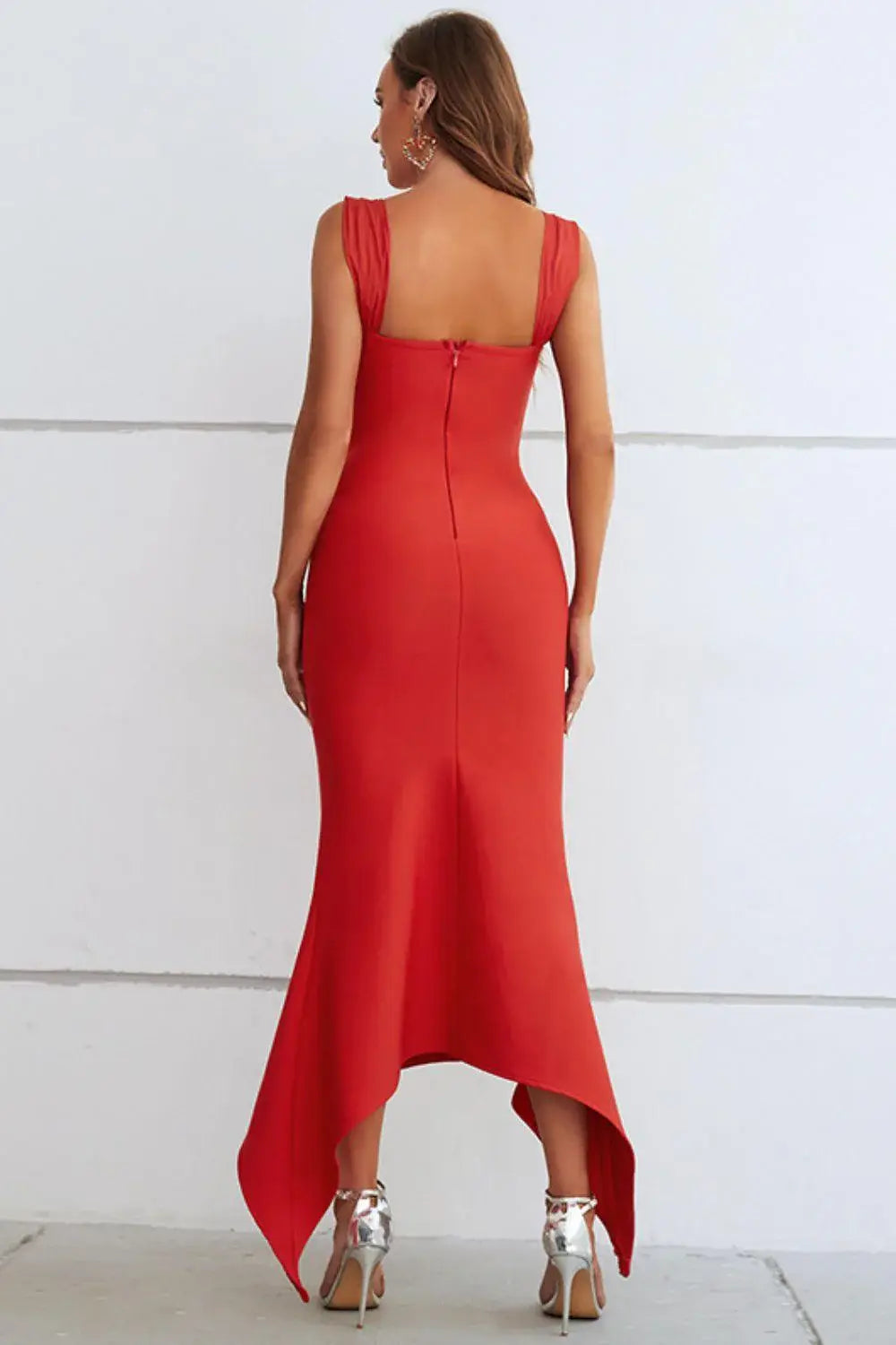 Ruched Sweetheart Neck Hem Detail Dress - Trendsi - Flyclothing LLC