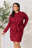 Culture Code Full Size Tie Front Half Zip Long Sleeve Shirt Dress - Trendsi