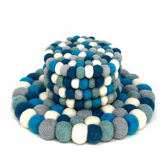 Ice Blue Felt Ball Coasters, Set of 4 - Global Groove Direct
