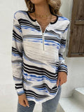Printed Half Zip Long Sleeve T-Shirt - Trendsi