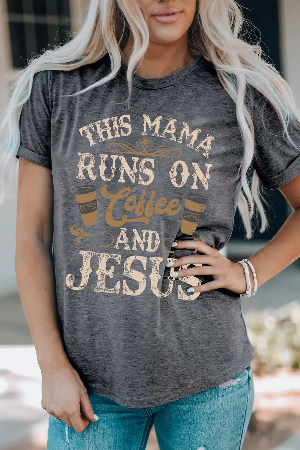 Slogan Graphic Round Neck Tee - Trendsi - Flyclothing LLC