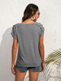 Spliced Lace Cold-Shoulder Blouse - Trendsi