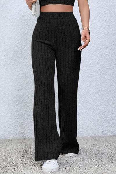 Basic Bae Full Size Ribbed High Waist Flare Pants - Trendsi - Flyclothing LLC