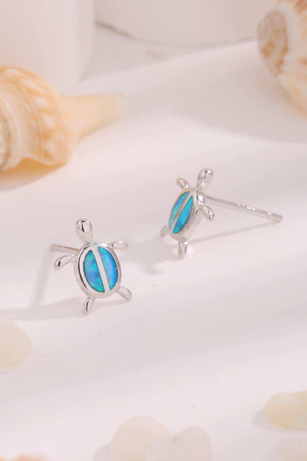 Opal Turtle 925 Sterling Silver Stud Earrings - Trendsi - Flyclothing LLC