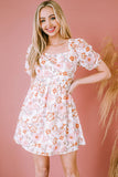 Floral Tie-Back Puff Sleeve Dress - Trendsi