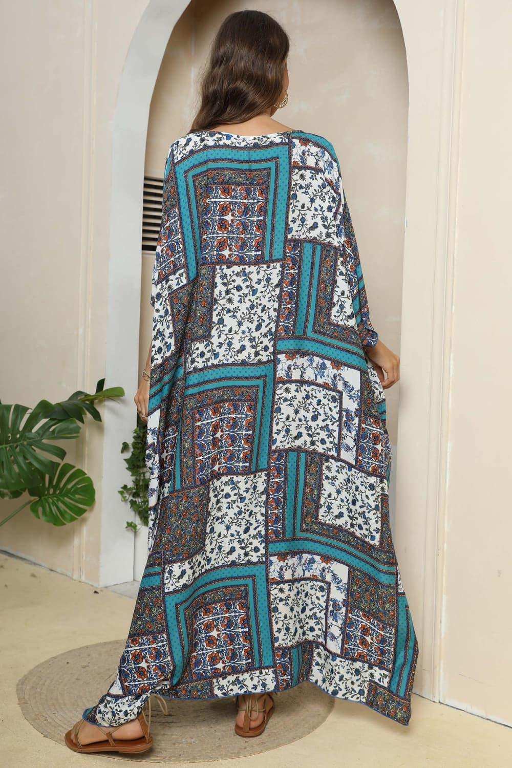 Printed V-Neck Split Maxi Dress - Trendsi - Flyclothing LLC