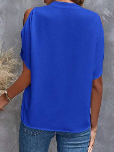 Notched Cold Shoulder Blouse - Trendsi - Flyclothing LLC