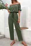 Off-Shoulder Tie Cuff Jumpsuit with Pockets - Trendsi