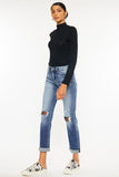 Kancan High Waist Distressed Hem Detail Cropped Straight Jeans - Trendsi