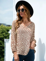 Printed V-Neck Balloon Sleeve Blouse - Trendsi - Flyclothing LLC