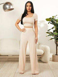 Square Neck Top and Pants Set - Trendsi - Flyclothing LLC