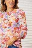 Double Take Floral Print Long Puff Sleeve Blouse - Trendsi