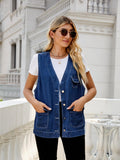 Button Down Denim Vest - Trendsi