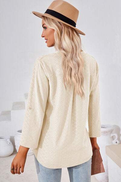 Notched Roll-Tab Sleeve T-Shirt - Trendsi - Flyclothing LLC