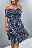 Ditsy Floral Smocked Frill Trim Off-Shoulder Dress - Trendsi