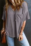 Textured V-Neck Dropped Shoulder T-Shirt - Trendsi - Flyclothing LLC