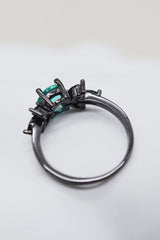 Paraiba Tourmaline and Zircon Leaf Ring - Trendsi