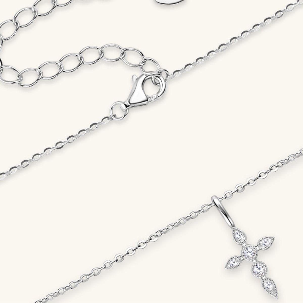 925 Sterling Silver Moissanite Cross Pendant Necklace - Trendsi