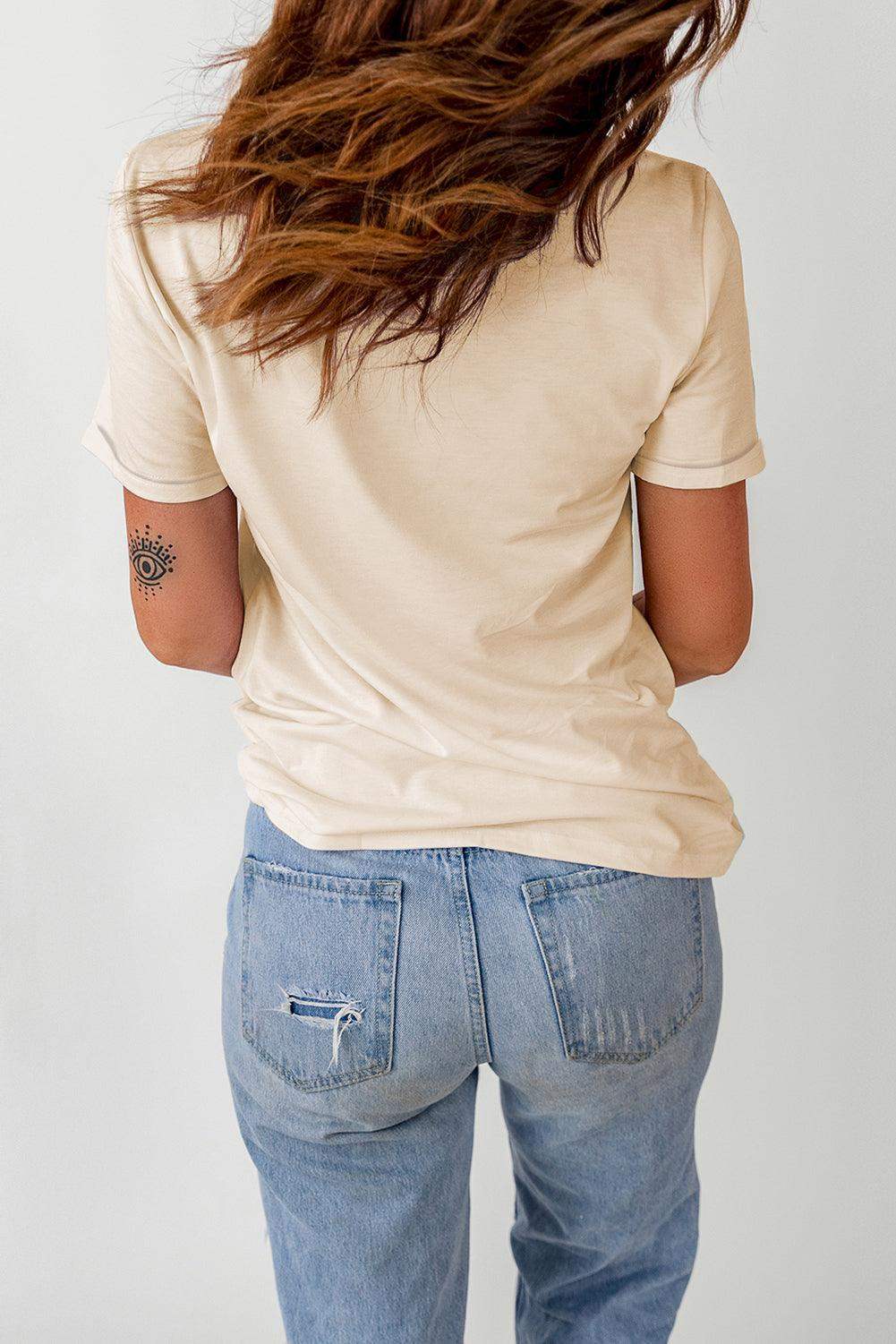 Letter Graphic Cuffed Tee Shirt - Trendsi - Flyclothing LLC