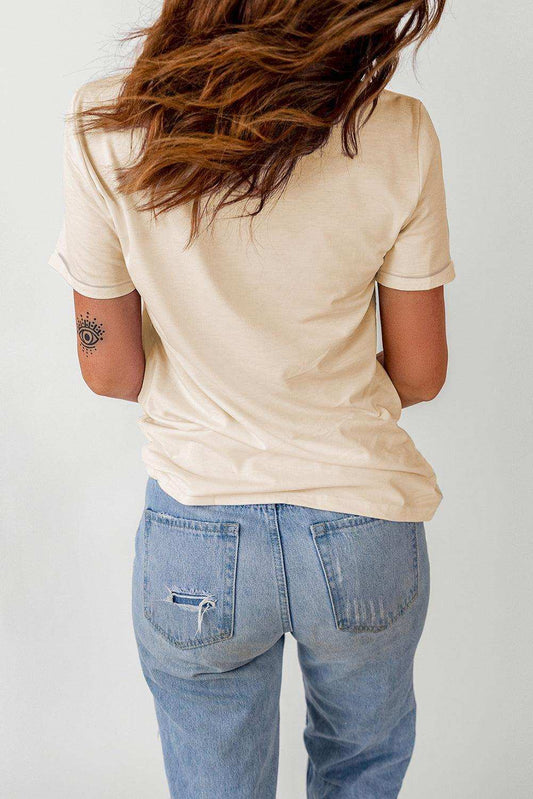 Letter Graphic Cuffed Tee Shirt - Trendsi - Flyclothing LLC