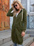 Full Size Zip-Up Longline Hoodie with Pockets - Trendsi - Flyclothing LLC