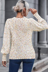 Heathered Round Neck Lantern Sleeve Sweater - Trendsi - Flyclothing LLC