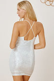 Sequin Spaghetti Strap Mini Wrap Dress - Trendsi