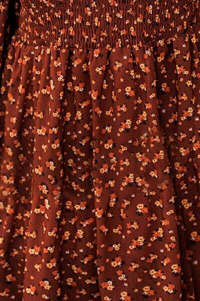Ditsy Floral Smocked Balloon Sleeve Mini Dress - Trendsi - Flyclothing LLC