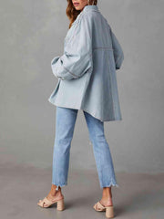 Button Down Raw Hem Denim Jacket - Trendsi