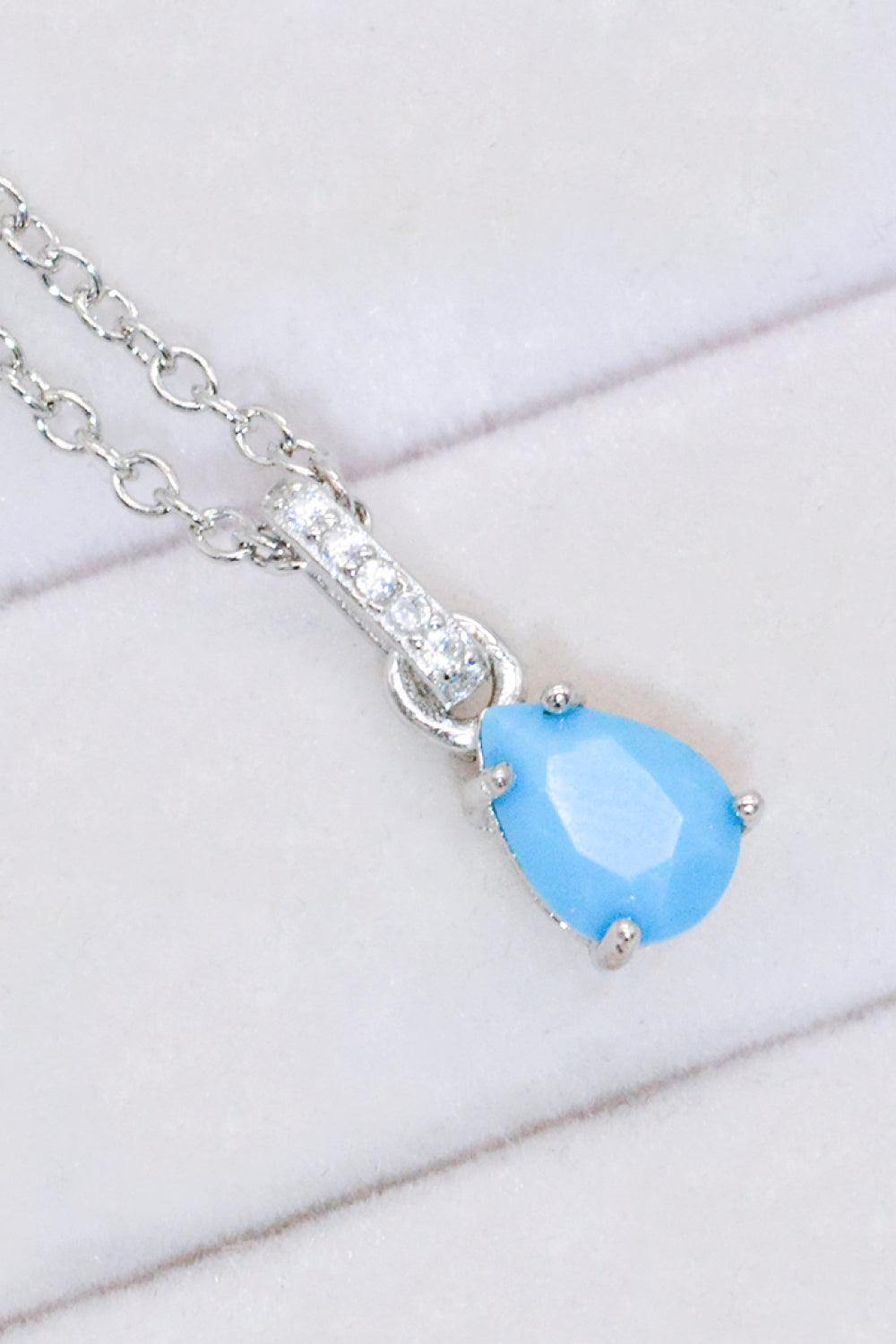 Teardrop Turquoise 4-Prong Pendant Necklace - Flyclothing LLC