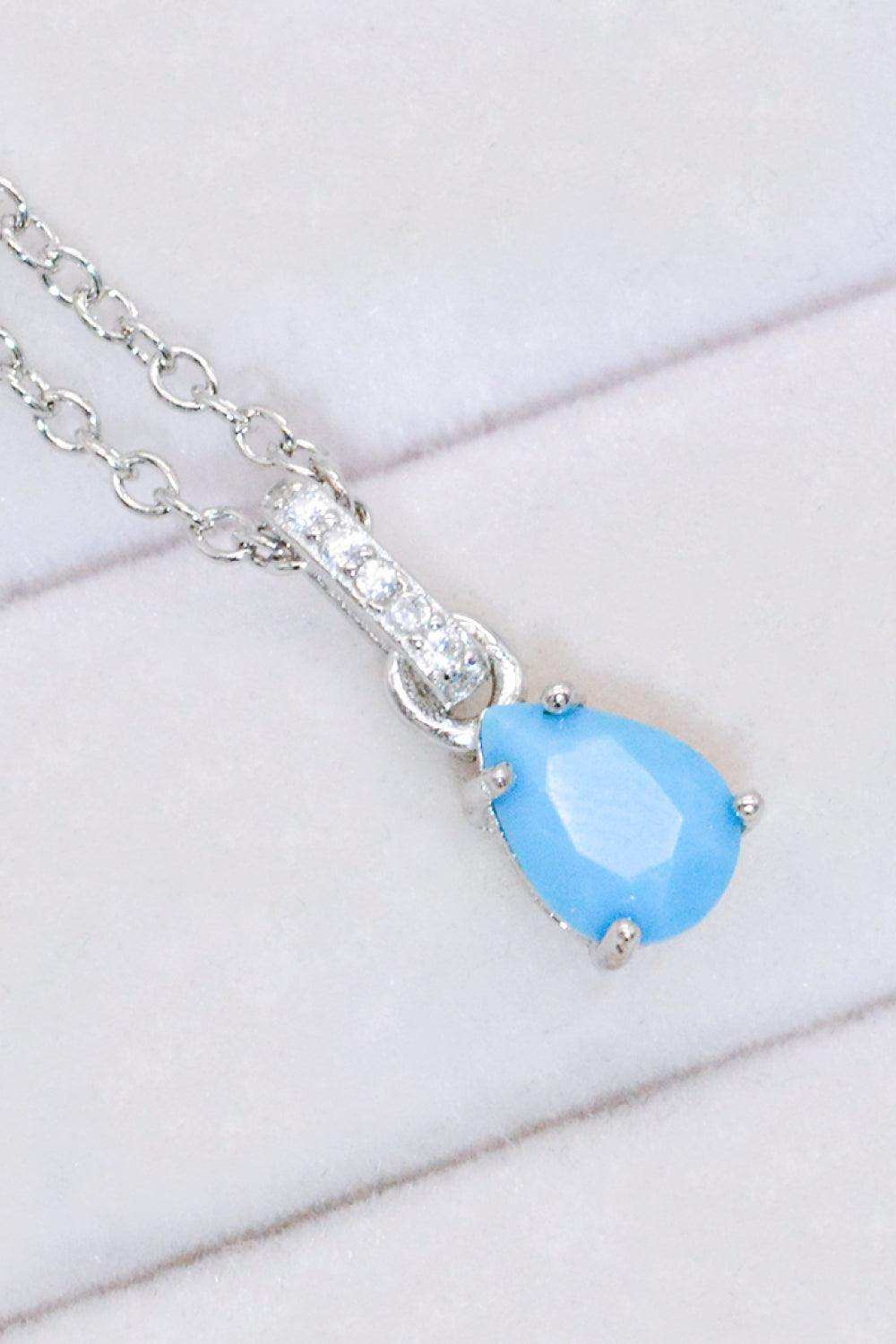 Teardrop Turquoise 4-Prong Pendant Necklace - Trendsi - Flyclothing LLC