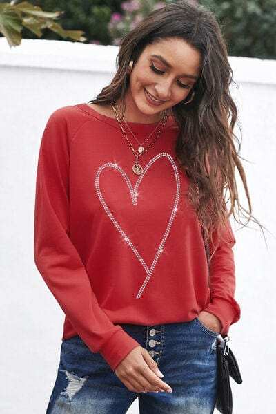 Heart Round Neck Long Sleeve Sweatshirt - Trendsi - Flyclothing LLC