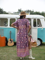 Printed Tie Neck Short Sleeve Dress - Trendsi - Flyclothing LLC