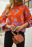 Leopard Round Neck Dropped Shoulder Sweater - Trendsi - Flyclothing LLC
