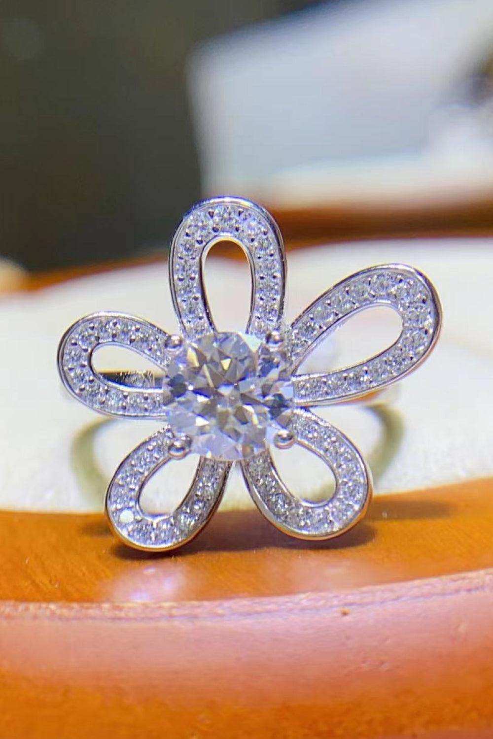 1 Carat Moissanite Flower-Shape Open Ring - Trendsi - Flyclothing LLC