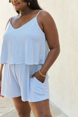 Culture Code Let It Happen Full Size Double Flare Striped Romper in Cobalt Blue - Trendsi - Flyclothing LLC
