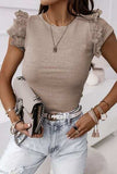 Lace Detail Round Neck Cap Sleeve T-Shirt - Trendsi - Flyclothing LLC