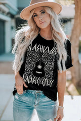Graphic Cuffed Sleeve Round Neck Tee - Trendsi - Flyclothing LLC