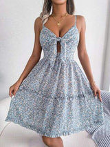 Frill Ditsy Floral Spaghetti Strap Mini Dress - Trendsi - Flyclothing LLC