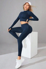 Mock Neck Long Sleeve Top and Pants Active Set - Trendsi