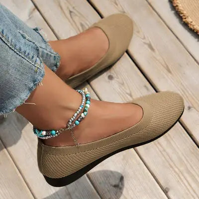 Round Toe Knit Ballet Flats - Trendsi - Flyclothing LLC
