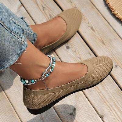 Round Toe Knit Ballet Flats - Trendsi - Flyclothing LLC