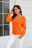 Ribbed V-Neck Dropped Shoulder Knit Top - Trendsi - Flyclothing LLC