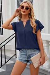Notched Cap Sleeve T-Shirt - Trendsi - Flyclothing LLC
